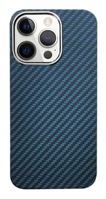 фото Чехол-накладка Kzdoo Keivlar Case для iPhone 14 карбоновый (черно-синий в полоску)