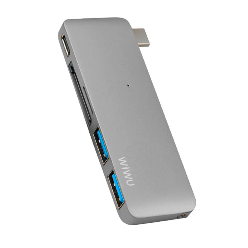 фото Адаптер Wiwu T6 USB Type-C 5 в 1 на USB 3.0/Type-C/SD/Micro SD для Macbook Pro/Air 2016-2018 (Space Gray)