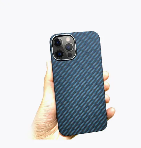 фото Чехол-накладка Kzdoo Kevlar Case для iPhone 14 Pro Max карбоновый (черно-синий в полоску)