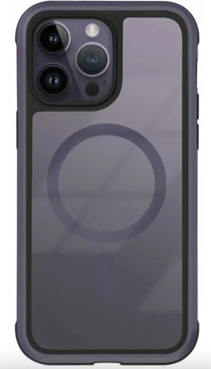 фото Чехол-накладка Kzdoo Mag Ares Magsafe для iPhone 14 Pro пластиковый (фиолетовая рамка)