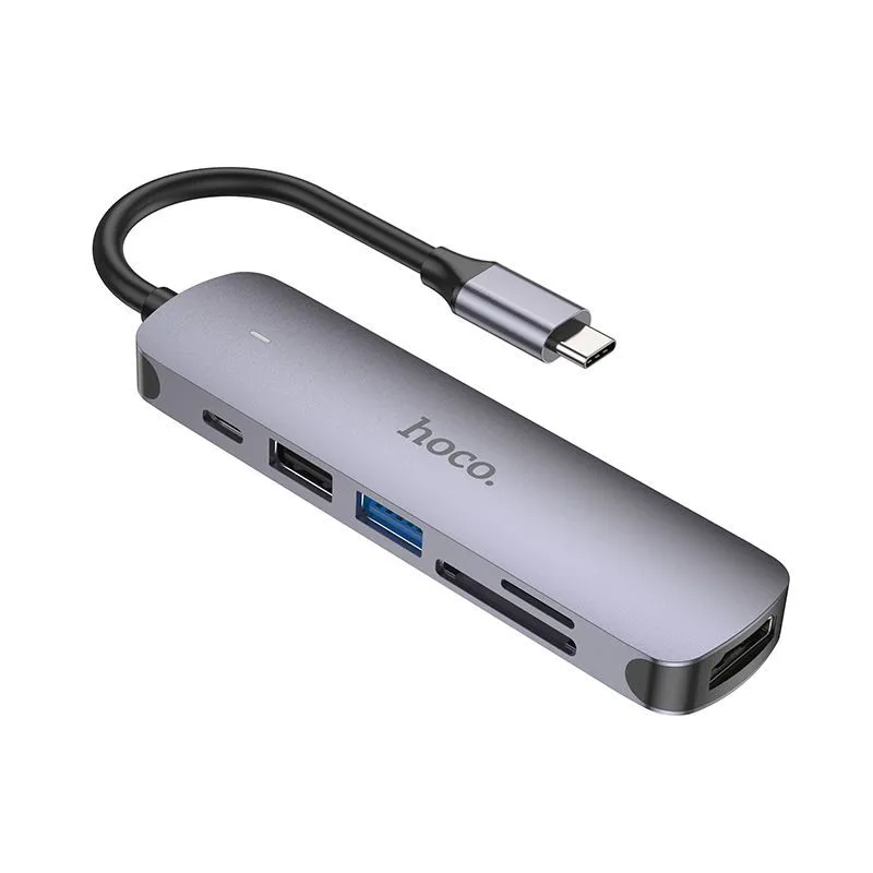 фото Адаптер Hoco (HB32) 8 в 1 Type-C на USB 3.0/2хUSB 2.0/HDTV/SD/MicroSD/RJ45 (Metal Gray)