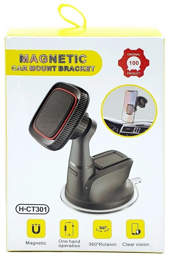 фото Автомобильный держатель Magnetic H-CT301 для смартфона магнитный на приборную панель/лобовое стекло на присоске (черный)