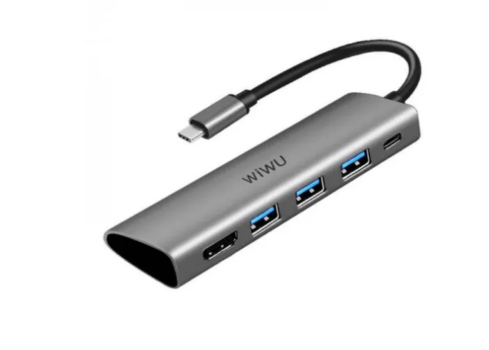 фото Адаптер Wiwu Alpha USB-C 5 в 1 на USB 3.0*2/HDMI/PD/3.5 (M X Pro) (Grey)
