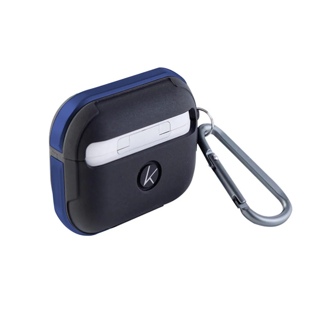 фото Чехол K-Doo Protective Case для AirPods 3 силиконовый с карабином (черный/синий бампер)