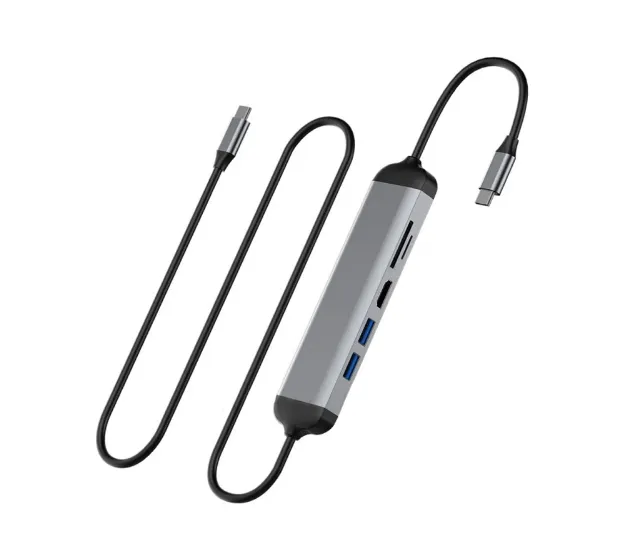 фото Адаптер Wiwu Alpha USB-C 5 в 1 на USB 3.0*2/HDMI/SD/Micro SD (521H) (Grey)