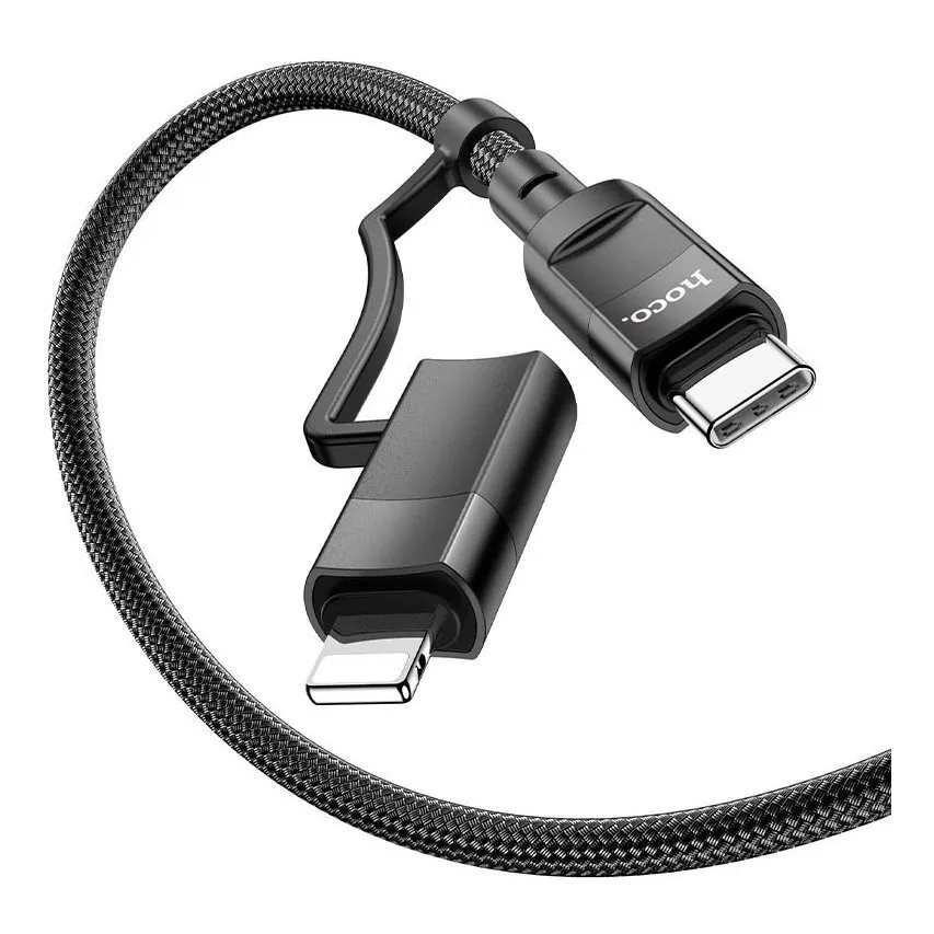 фото Кабель Hoco U106 PD20W 2 в 1 Fast Charging  Data Cable 100W Type-C - Type-C -Lighting 120см (черный)