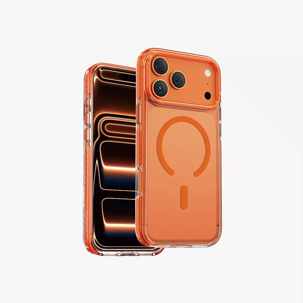 фото Чехол-накладка Keephone Shockstar MagSafe для Apple iPhone 17 Pro Max пластиковый прозрачный (оранжевая рамка)