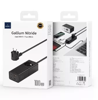 фото Сетевое зарядное устройство WIWU GaN 5 в1 100W 2хUSB/2хType-C (Wi-S004) (черный)