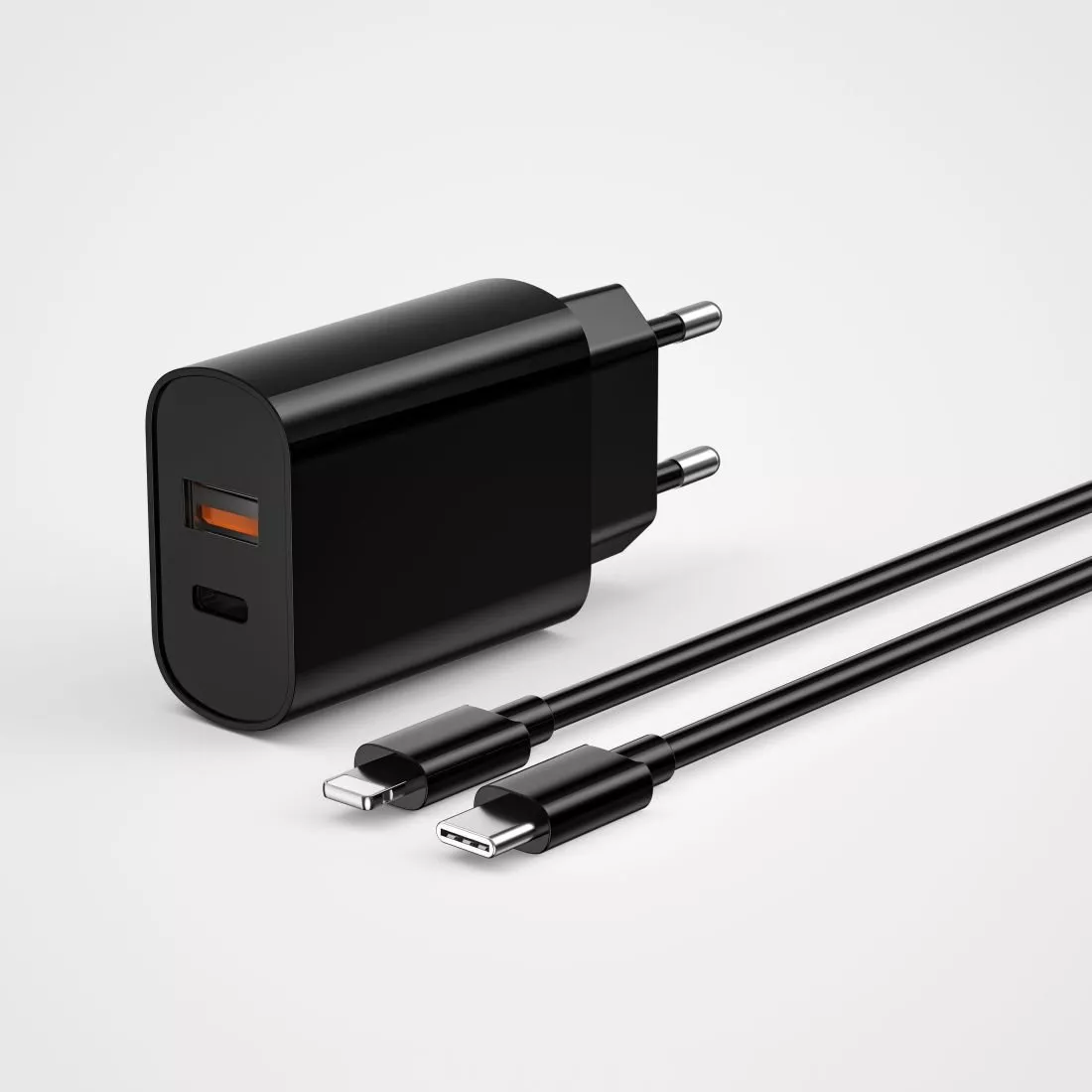 фото Сетевое зарядное устройство WIWU Quick 20W USB/Type-C + Type-C/Lightning 1m (Wi-U002) (черный)