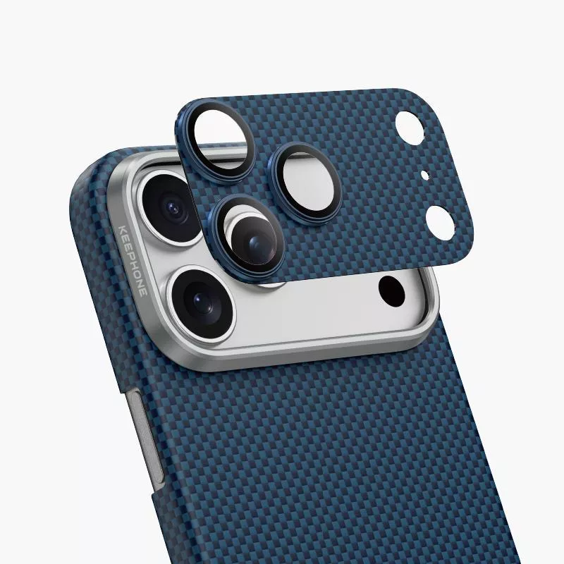 фото Защитное стекло на камеру Keephone Kevlar для Apple iPhone 17 Pro арамид шахматное плетение (синий)