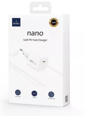 фото Сетевое зарядное устройство WIWU Essen GaN 18W USB + USB/Type-C 1m (Wi-U006) (белый)