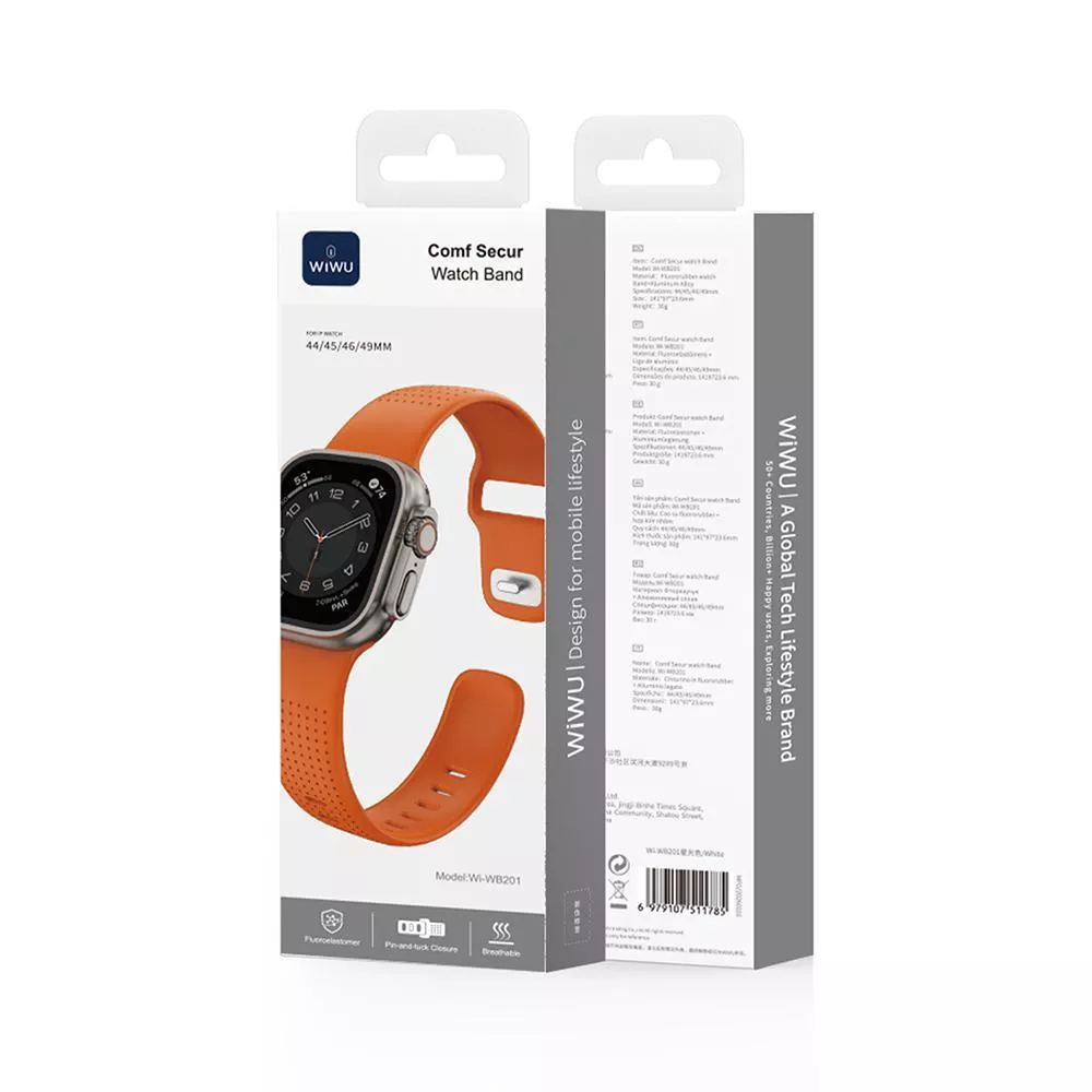 фото Ремешок WiWU Comf Secur для Apple Watch 44/45/46/49mm силикон (Wi-WB201) (оранжевый)