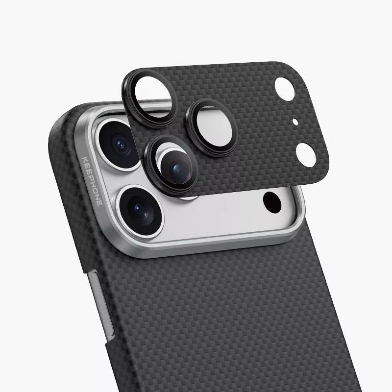 фото Защитное стекло на камеру Keephone Kevlar для Apple iPhone 17 Pro шахматное плетение арамид (серый)