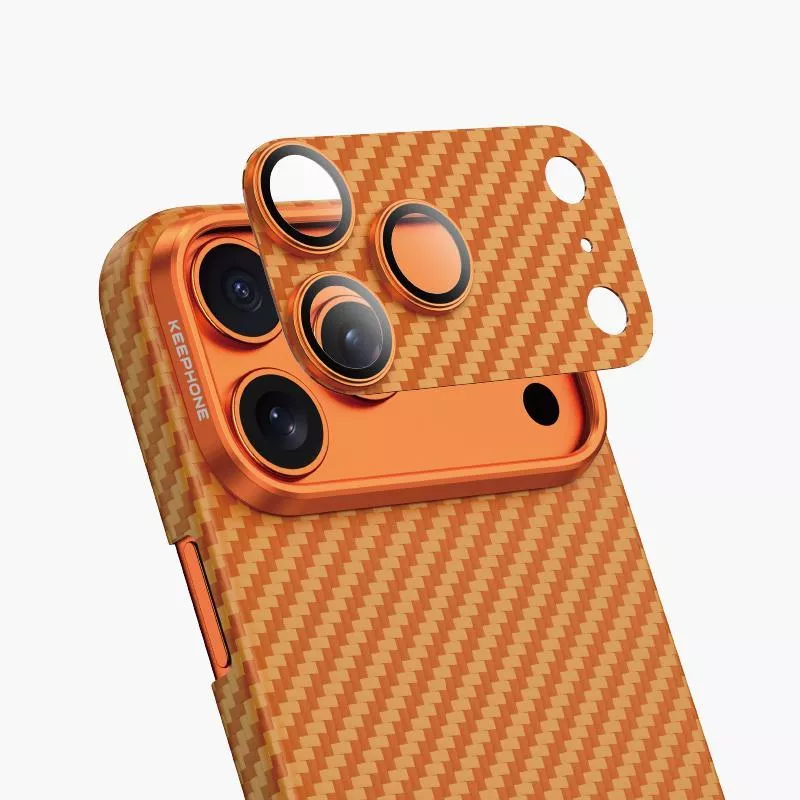 фото Защитное стекло на камеру Keephone Kevlar для Apple iPhone 17 Pro Max шахматное плетение арамид (оранжевый)
