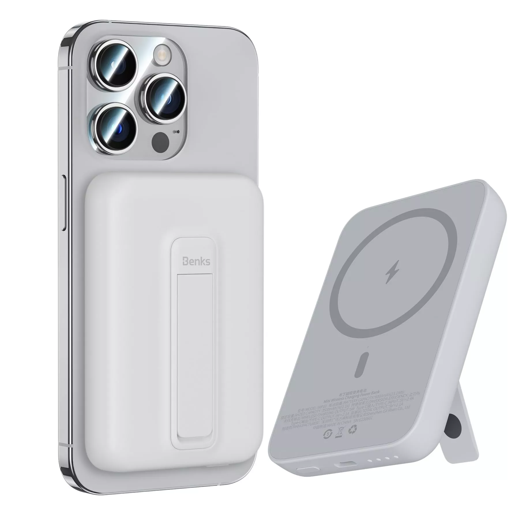 фото Внешний аккумулятор Benks MP09 Mini MagSafe 6000mAh Type-C/подставка (белый)