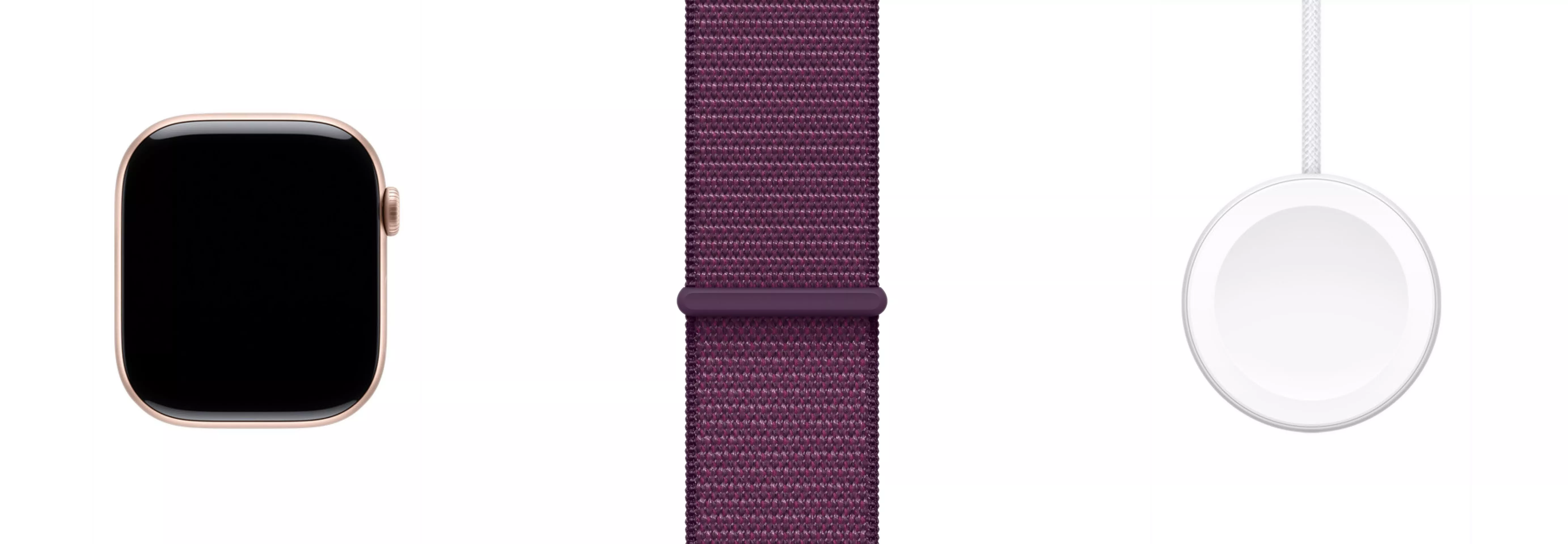Apple Watch Series 10 42mm Rose Gold Aluminum Case with Plum Sport Loop