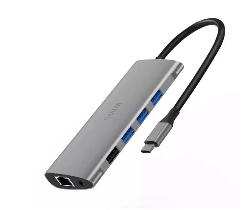фото Адаптер WIWU Alpha 11 в 1 USB-C HUB на USB 3.0*3/HDMI*2/SD/Micro SD/Type-C/3.5 Stereo/VGA/RJ45 (Gray)