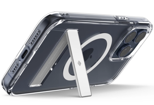 Чехол-накладка Protective Case Magsafe для iPhone 15 пластиковый с подставкой (прозрачный)