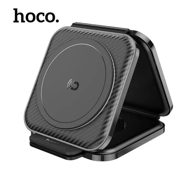 фото Беспроводное зарядное устройство Hoco CQ4 3 в1 Folding Magnetic Wireless Charging 15W (черный)