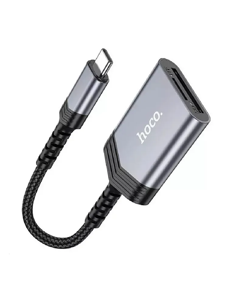фото Картридер Hoco UA25 2в1Type-C на SD/TF 480 Мбит/с 2TB (Metal Gray)