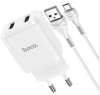 фото Сетевое зарядное устройство Hoco (N7) Speedy 2xUSB 10W + кабель Micro-USB 100 см (белый)