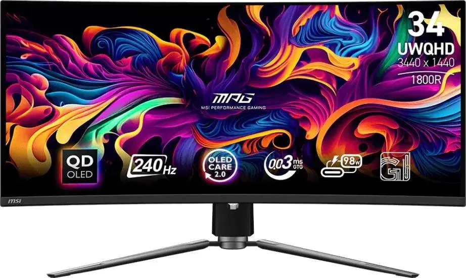 Монитор MSI MPG 341CQPX, 34", QD-OLED 3440×1440, 240 Гц, 0.03 мс, изогнутый