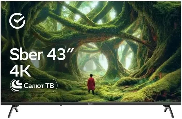 Телевизор SBER SDX-43U5500DBA, 43", LED 4K UHD, 60 Гц, Smart TV (Салют ТВ)