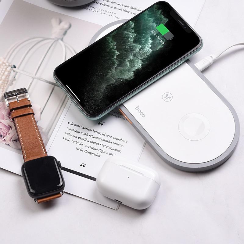 фото Беспроводное зарядное устройство Hoco (CW24) 3-in-1 Wireless Fast Charger (белый)
