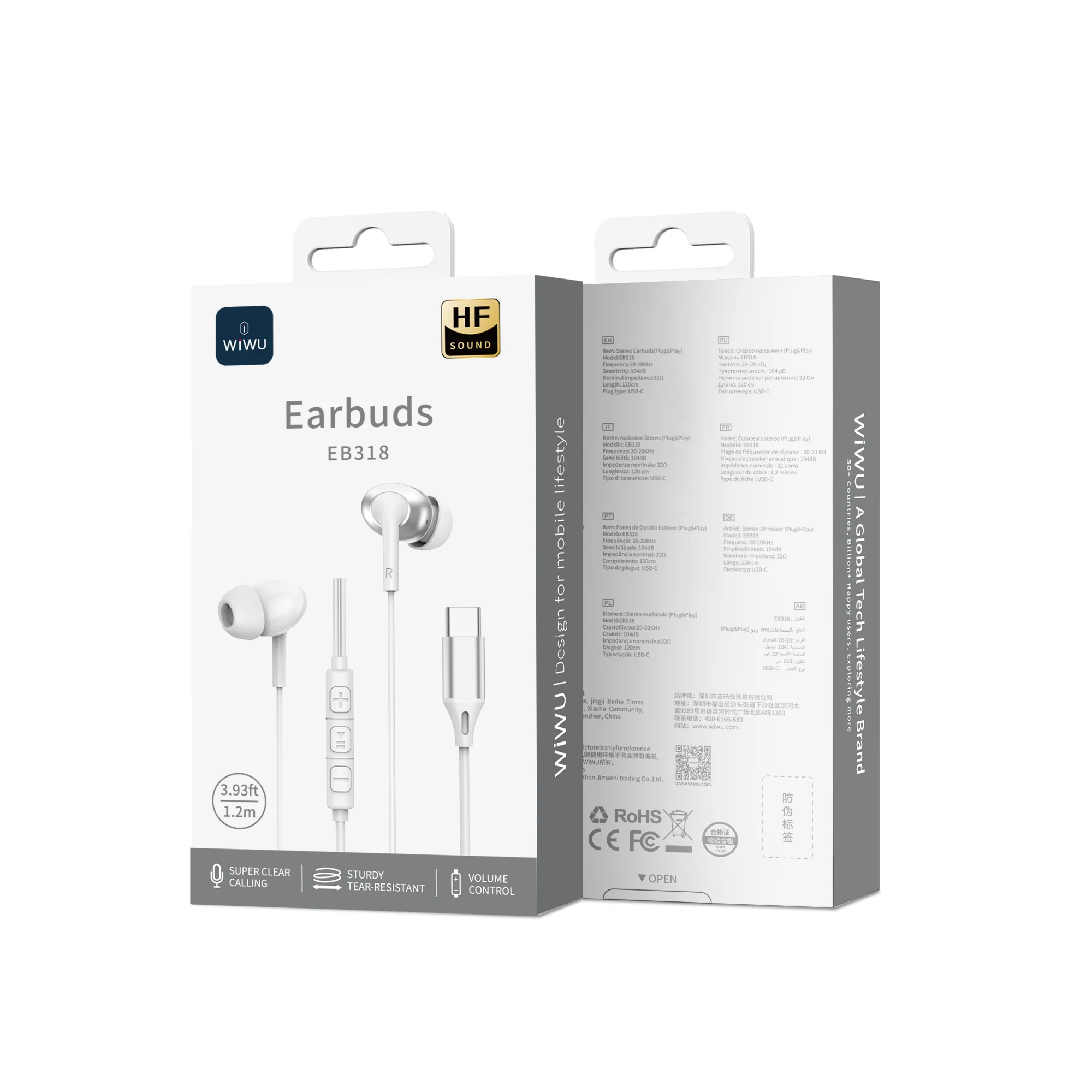 фото Проводная стерео-гарнитура WIWU Earbuds EB318 Type-C (белый)