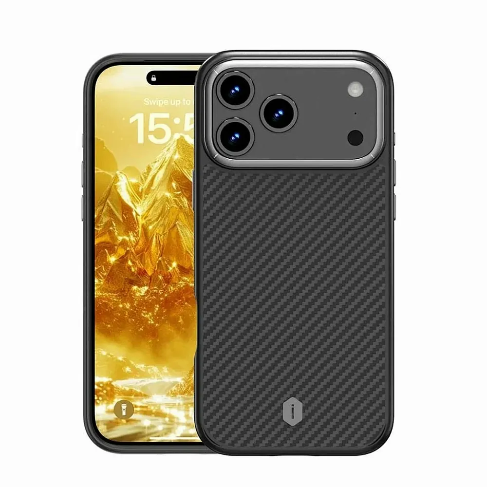 фото Чехол-накладка Wiwu Defense Ultra Magsafe (DCC-205) для iPhone 17 Pro карбоновый (черно-серый в полоску)