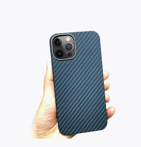 Чехол-накладка Kzdoo Kevlar Case для iPhone 14 Pro Max карбоновый (черно-синий в полоску)