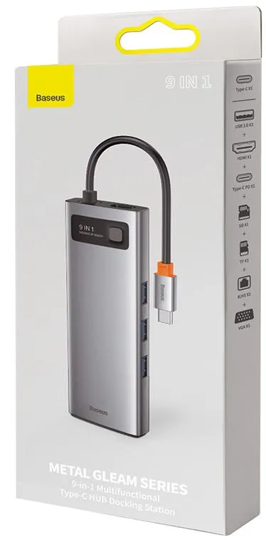 Адаптер Baseus Metal Gleam Series Multi-functional 9 в 1 Type-C HUB Space Gray CAHUB-CU0G 5000₽