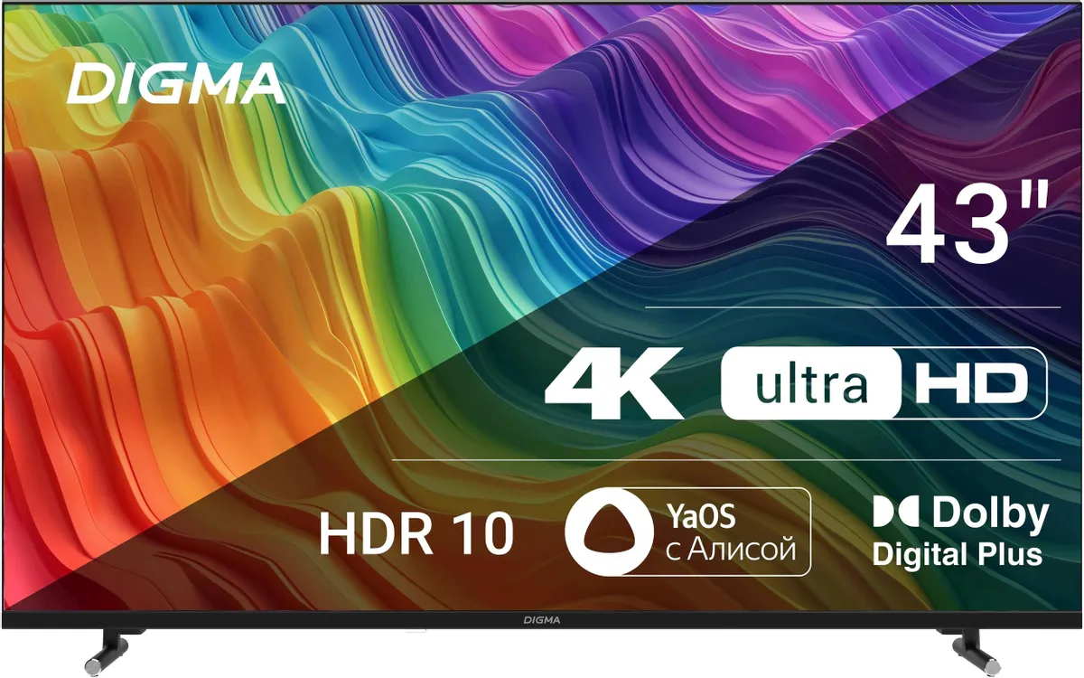 Телевизор Digma DM-LED43UBB33, 43", LED 4K UHD, 60 Гц, Smart TV (Яндекс ТВ)