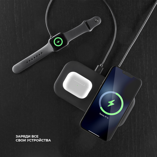 фото Беспроводное зарядное устройство Deppa Charging Dual (24026) для Apple Watch / iPhone / AirPods 40W (черный)