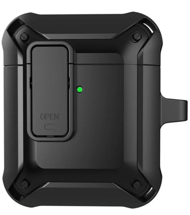 Чехол WiWU Mecha для AirPods 2 противоударный с карабином (черный)