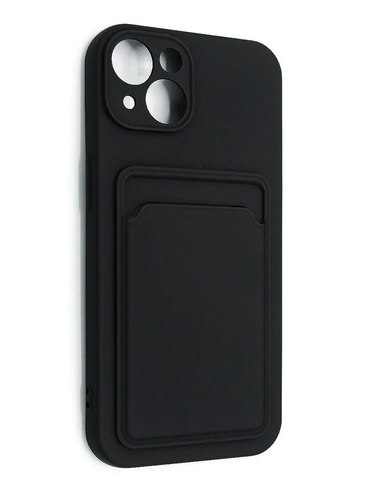 фото Чехол-накладка Soft touch для Apple iPhone 13 c держателем для карт силиконовый (черный)