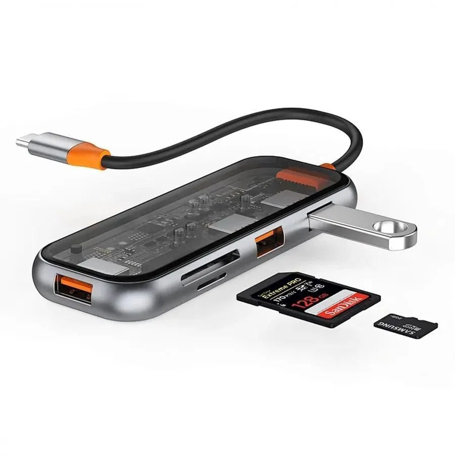 фото Адаптер Wiwu Cyber 5 в 1 HUB USB-C на 3xUSB3.0/TF/SD (Space Gray)