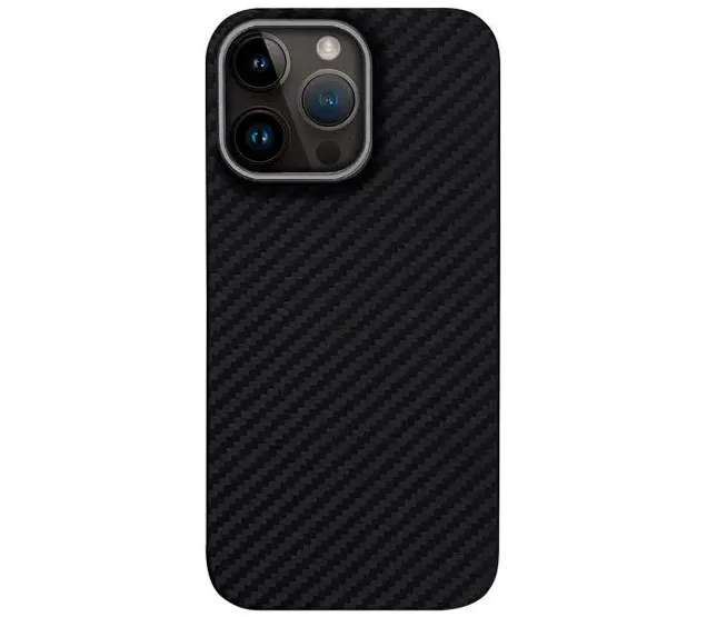 фото Чехол-накладка Kzdoo Mag Keivlar MagSafe для iPhone 15 Pro карбоновый (черно-серый в полоску)