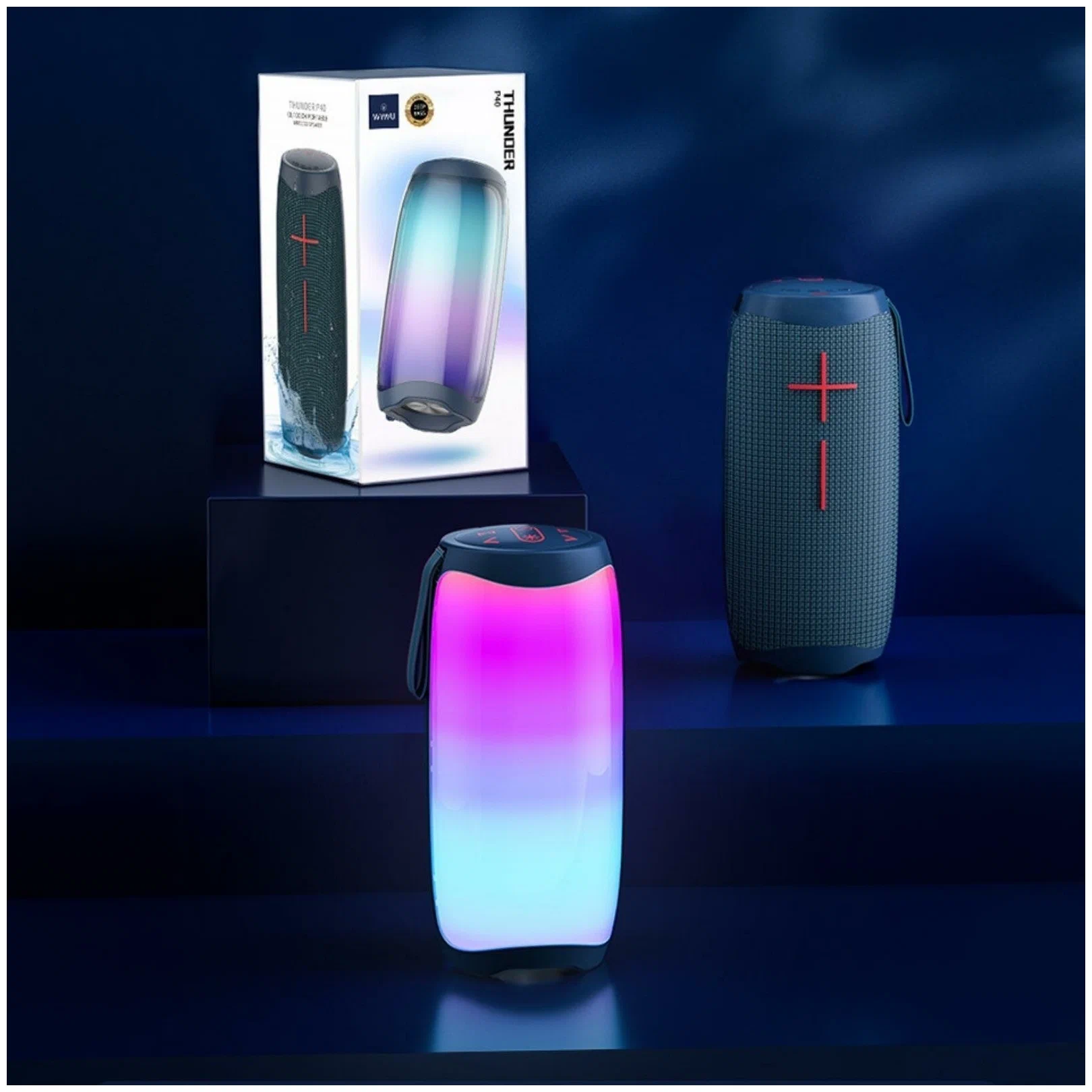 фото Портативная акустика WiWU Thunder Speaker P40 с подсветкой (Dark Blue)