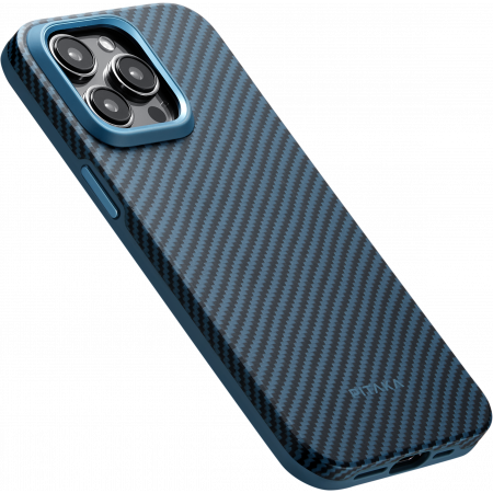 фото Чехол PITAKA MagEZ Case Pro 4 для iPhone 15 Pro Max карбоновый кевлар (арамид) черно-синий в полоску