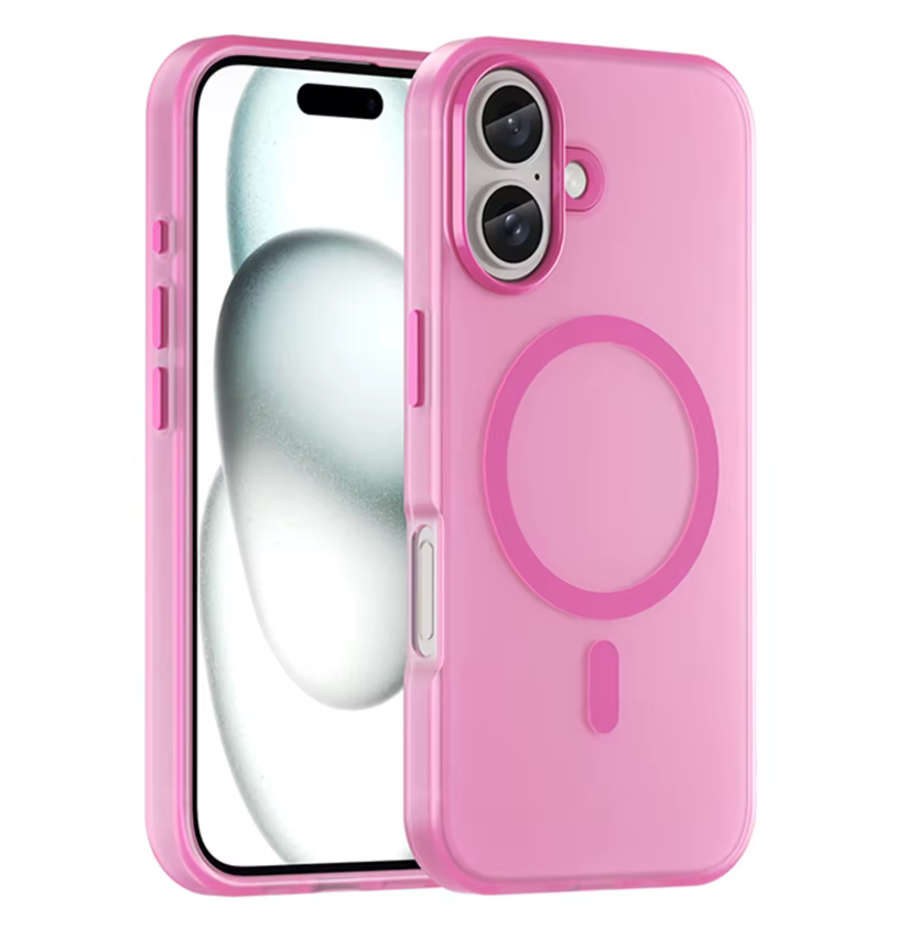 фото Чехол-накладка Wiwu Armor Pro Magsafe (FGG-012) для iPhone 16 Plus пластиковый прозрачно-розовый (розовая рамка)