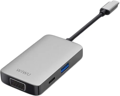 Адаптер Wiwu Alpha USB-C 5 в 1 на USB 3.0/Type-C/HDMI/VGA/Stereo (A513HVP) (Grey)