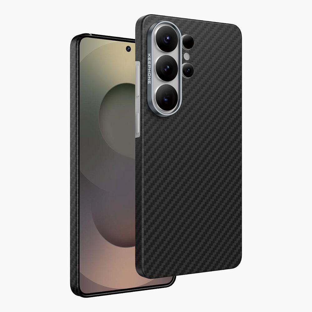 Чехол-накладка Keephone Kevlar Diago MagSafe для Samsung Galaxy S26 Ultra кевлар арамид черно-серый в полоску 4300₽