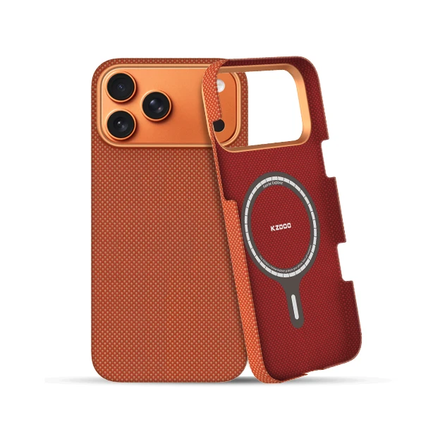 фото Чехол-накладка Kzdoo Keivlar Explorer Magsafe для iPhone 17 Pro кевлар шахматное плетение (оранжевый)