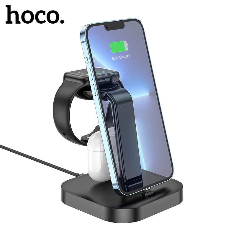 фото Док-станция Hoco CW43 Graceful 3 в 1 для AirPods/iPhone/Apple Watch (черный)