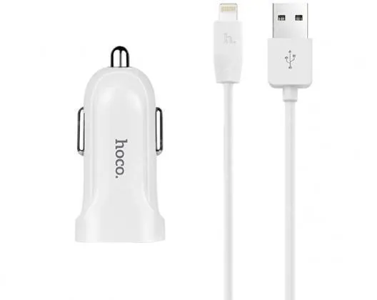 Автомобильный блок питания Hoco Z2 USB+кабель (USB) на (Lightning) 1m/1.5A (белый)