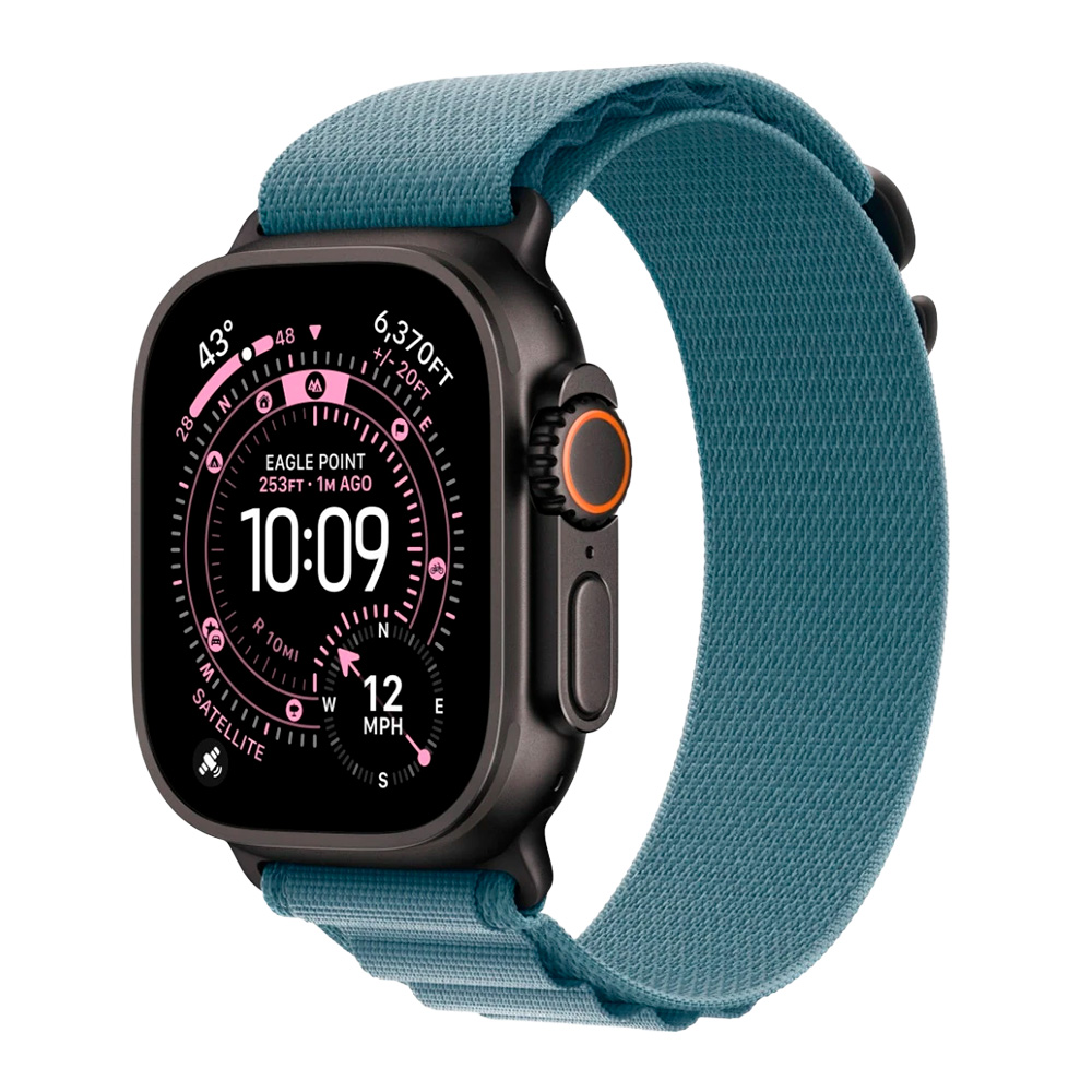 Apple Watch Ultra 3 49mm Black Titanium Case with Light Blue Alpine Loop (L)