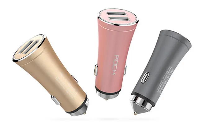 фото Автомобильный блок питания Rock H1 Car Charger with Hammer 2xUSB, 5V, 2,4A (общ.) (Rose Gold)