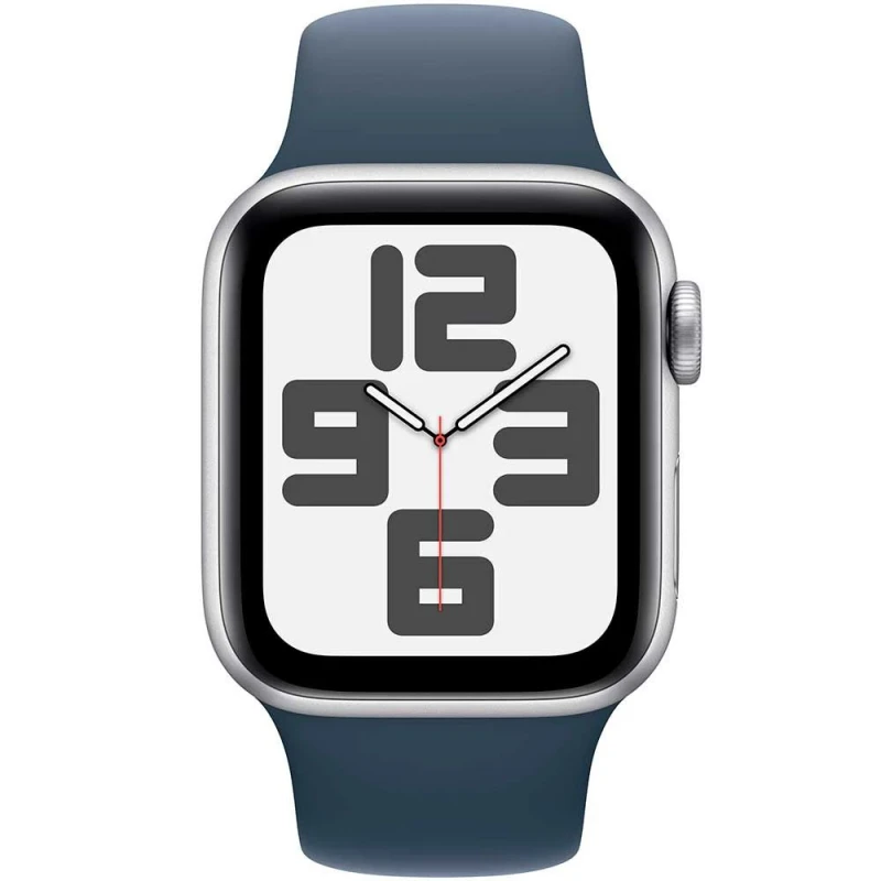 Apple Watch SE Gen 2 44mm (GPS) Silver Aluminum Case with Storm Blue Sport Band (S/M) (MREC3)