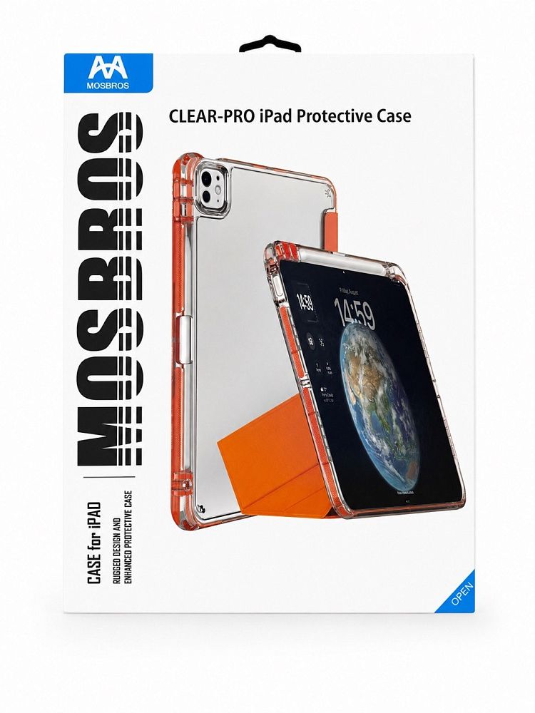 фото Чехол-книжка Mosbros Clear-Pro для Apple iPad Pro 11 (2020/2021/2022)/Air 4/5/Air 11 (2024/2025) с подставкой и отделением под стилус (оранжевый)